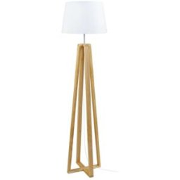 Tosel Lámpara de pie cuadrúpedo madera natural metal pantalla blanco