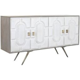 NIYLO Buffet de mango y acero blanco 152x43x84 cm
