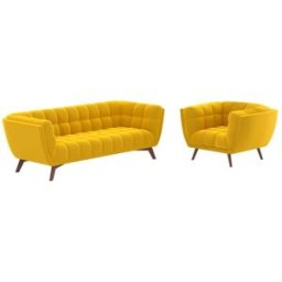 Maison Pavane Conjunto de sofá y sillón de terciopelo amarillo para 4 personas