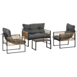 OKWISH Conjunto de jardín gris oscuro de ratán 4 piezas 106x70x72 cm
