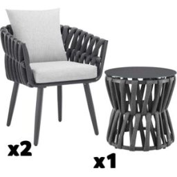 Tectake Conjunto 3 piezas mesa 2 sillas jardín rope antracita lugano