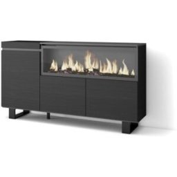 Skraut home Aparador efecto madera negro 158x35x87cm chimenea efecto fuego