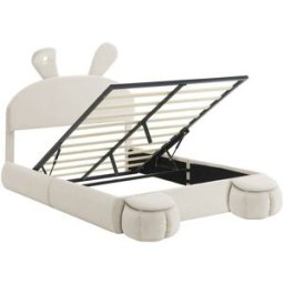 MODFU Cama infantil terciopelo blanco 140x200 cm con espacio de almacenaje