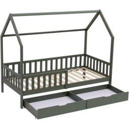 Happy Garden Cama cabaña infantil con cajones verde 190x90cm