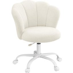 SONGMICS Silla de oficina giratoria acolchada de tela de peluche color blanco