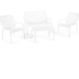 Fuori Set de jardín 4 plazas de resina con fibra de vidrio blanco