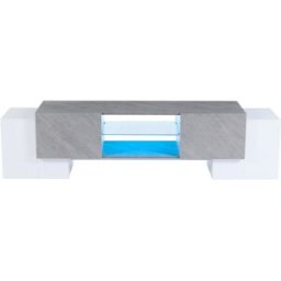 MODFU Mueble tv con led y 4 puertas 180x40 cm blanco/gris