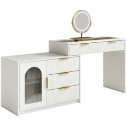 Urban Meuble Tocador moderno extensible con espejo led y sobre de cristal, blanco