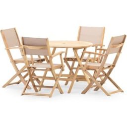 Defora Home Conjunto mesa redonda plegable 90cm + 4 sillas textileno beige