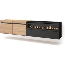 Skraut home Mueble tv efecto madera roble y negro 200x35x45 chimenea efecto fuego