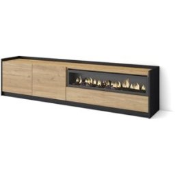 Skraut home Mueble tv efecto madera roble negro 208x37x50cm chimenea efecto fuego