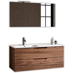 AQA DESIGN Mueble de baño con espejo lavabo izquierda 4 piezas mdf roble oscuro