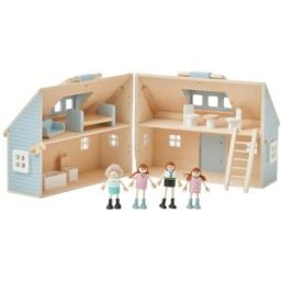 Teamson Casa de Muñecas Portátil de Madera con Accesorios, 26cm, Multicolor