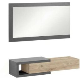 duehome Mueble recibidor con 1 cajón y espejo 95 cm grafito alpine oak