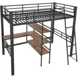 ComfortXL Cama alta infantil 90x200 cm con escritorio y estantes negra