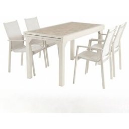 Edenjardin Conjunto de mesa extensible y rectangular con sillas Blanco envejecido