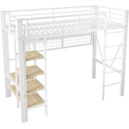 ComfortXL Cama alta 90x200 cm con LED perchero y red blanca
