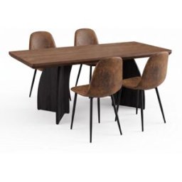 Urban Meuble Conjunto mesa rectangular 160 cm y 6 sillas marrón efecto cuero