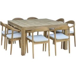 BERAH GETAH Conjunto de muebles de jardín de teca maciza con cojines color crudo