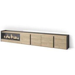 Skraut home Mueble tv efecto madera roble negro 315x35x50cm chimenea efecto fuego
