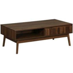 sweeek Mesa de centro con decoración de madera, 1 cajón, madera oscura