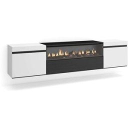Skraut home Mueble tv efecto madera blanco y negro 200x35x45 chimenea efecto fuego