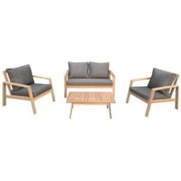 Happy Garden Conjunto de muebles de jardín de acacia de 4 plazas con cojines grises