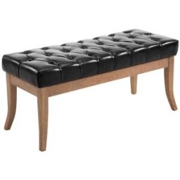 CLP Banco con patas de madera y asiento en Simil cuero Negro