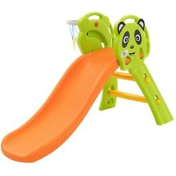 ECD Germany Juego tobogán infantil 2en1 verde-naranja plástico con canasta