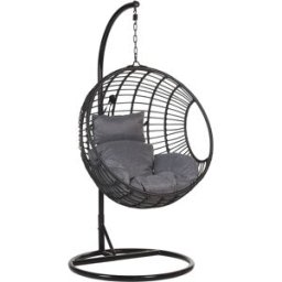 Beliani Sillón colgante con soporte ratán sintético negro