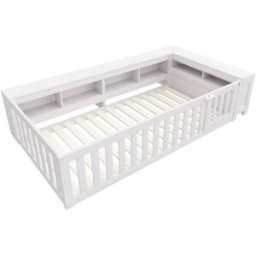 MODFU Cama infantil de madera blanca 90 x 200 cm con somier