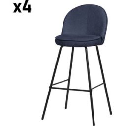 ML-Design Set de 4 Taburetes de bar azul oscuro 75cm tapizado soporte metálico