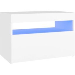 Maison Chic Mesita de noche con luces led madera blanco 60x35x40 cm