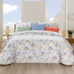 Manterol Colcha bouti reversible estampado flores y rayas - nectar 180cm