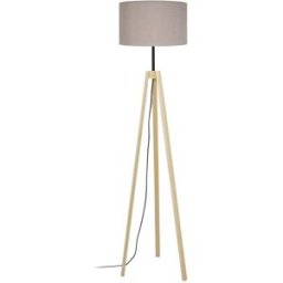 Tosel Lámpara de pie trípode madera natural pantalla taupe