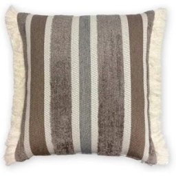 TAPIDECOR Cojín raya marrón-gris-beige con fleco algodón relleno premium 50x50