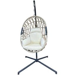Mobili Rebecca Sillón colgante de jardín beige con soporte de poliratán y acero