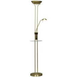 Wonderlamp Lámpara de pie led 18w+5w de metal color cuero con repisa de cristal