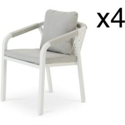 Defora Home Pack de 4 sillas de comedor alu blanco y cuerda con cojín beige