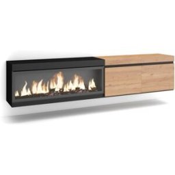 Skraut home Mueble tv efecto madera roble negro 208x35x45cm chimenea efecto fuego