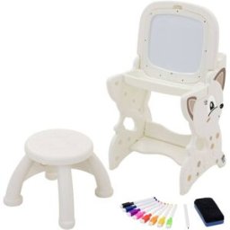 ECD Germany Mesa de juegos 3en1 taburete infantil caballete blanco y pizarra doble