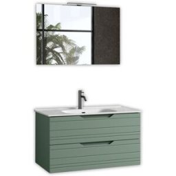 AQA DESIGN Mueble de baño con espejo de 4 piezas en mdf verde salvia