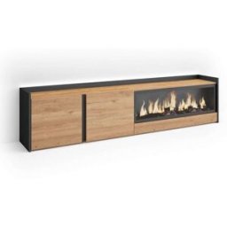 Skraut home Mueble tv efecto madera roble negro 212x35x50cm chimenea efecto fuego