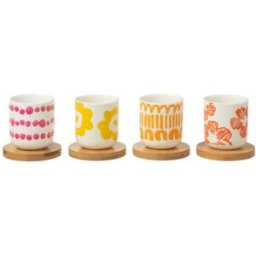 J-line Juego de 4 tazas de café y platillos de cerámica blanca 5.7x5.7x6.4 cm