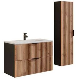 Unique Conjunto de baño madera negro, color natural claro