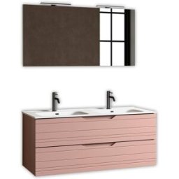 AQA DESIGN Mueble de baño con espejo de doble lavabo 5 piezas en mdf rosa