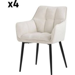 ML-Design 4x Sillas de comedor color crema tapizado respaldo y reposabrazos