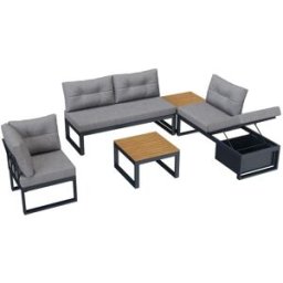 OKWISH Conjunto de jardín gris modular con almacenamiento 191,5x191,5x79 cm