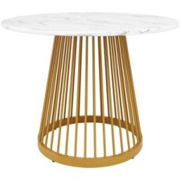 MODFU Mesa de comedor redonda con patas metálicas 80x80x76 cm, dorado/blanco