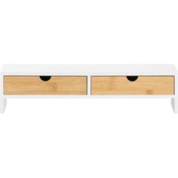 SoBuy Soporte para monitor con 2 cajónes blanco y natural